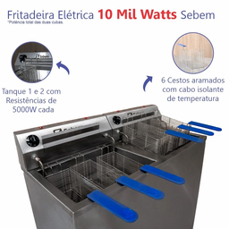 Fritadeira Fritador Elétrica Alta Potencia 10000w para Restaurante Zona Fria Sebem - 3