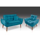 Ver imagem 1 de Kit 01 Poltrona + 01 Namoradeira Opala + 02 Almofadas Suede Azul Claro-rv Decora