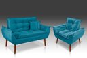 Ver imagem 1 de Kit 01 Poltrona + 01 Namoradeira Opala + 02 Almofadas Suede Azul Claro-rv Decora
