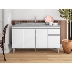 Gabinete de Pia Armário Tatiane 150cm Branco S/tampo - Ajl Móveis - 3