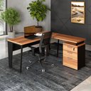 Ver imagem 2 de Mesa para Escritório em L Mesa Escritório com Gaveteiro Moderno 3 Gavetas MDF-MDP 150cm Nogal