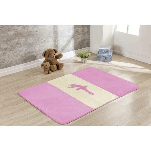 Passadeira para Quarto Infantil Antiderrapante 1,20M x 74cm Bailarina Bordada Pelúcia Cor:Rosa - 1