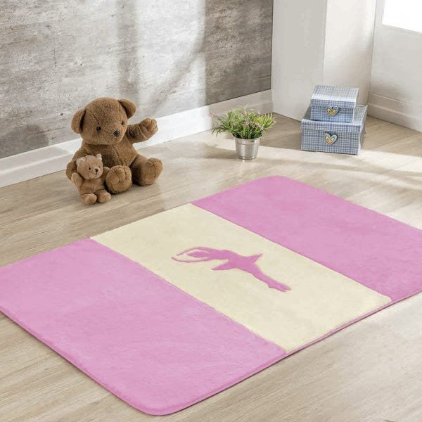 Passadeira para Quarto Infantil Antiderrapante 1,20M x 74cm Bailarina Bordada Pelúcia Cor:Rosa - 2