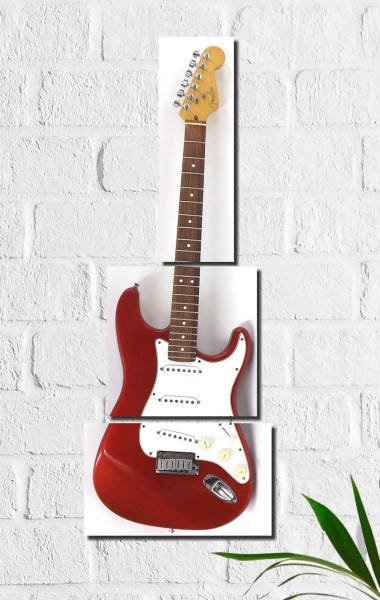 Quadro Decorativo Guitarra Vermelha 3 peças - 1