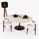 Ver imagem 3 de Mesa de Jantar Saarinen Oval 180x100 cm Tampo Quartzito Taj Mahal e Base Laca Marrom Cacau
