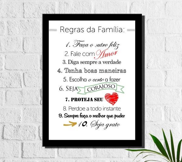 Quadro Decorativo 10 Regras da Família 1 peça - 1