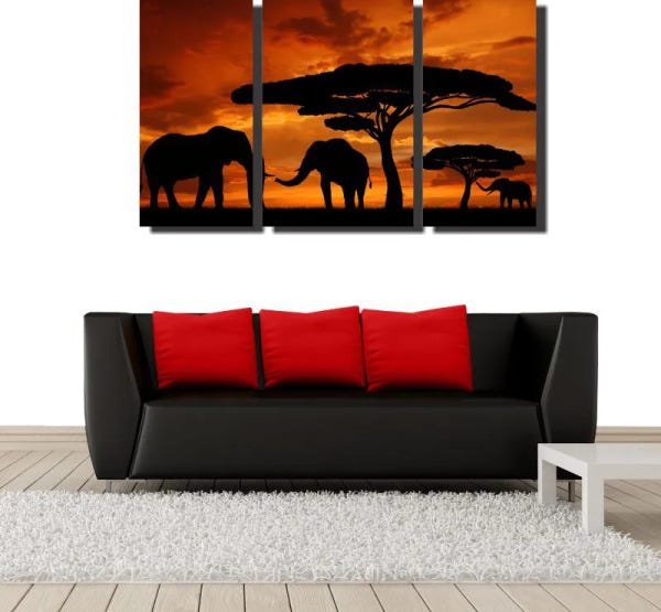 Quadro Decorativo Elefante Savana Africa 3 Peças - 2