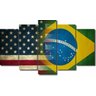 Quadro Decorativo Bandeira EUA e Brasil para Sala 5 peças - 1