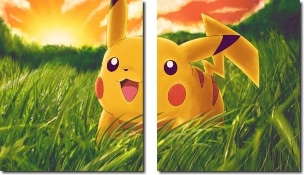 Quadro decorativo para quartos e salas pikachu 2 peças - 1