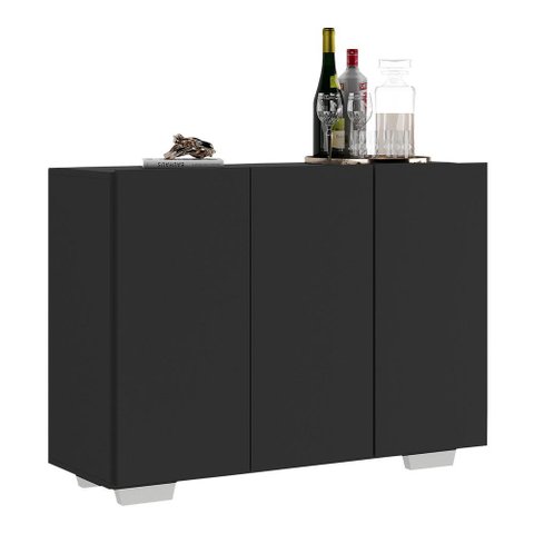 Aparador Buffet 3 Portas com Pés Quadrados Veneza Multimóveis V1010 Preto/Branco