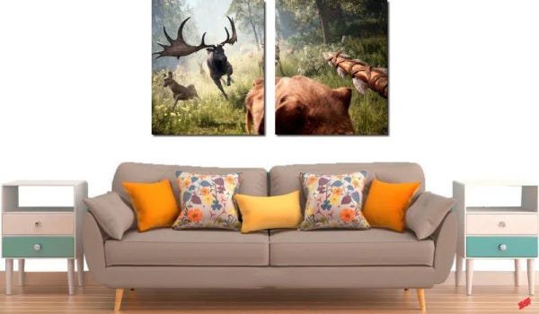Quadro decorativo para quartos e salas paisagem animais 2 peças - 2