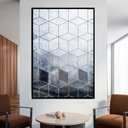 Ver imagem 1 de Quadro Decorativo Geométrico Cubos Azul em Moldura Caixa Tacolado Moldura Trad 1cm Madeira Escura Co