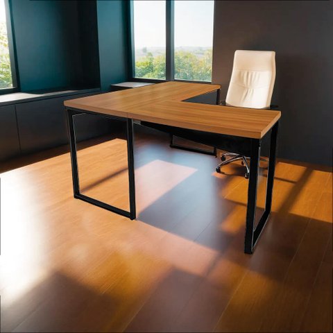 Mesa Escrivaninha em L Grossa 150x128 Nogal/preto Realme Mesa para Escritório Estilo em L Madeira Ho