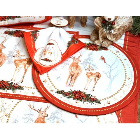 Kit Sousplat + Guardanapo Natal Cervos Nsw 8 Peças sem Base