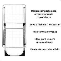 Varal de Chão Alumínio com Abas 1,43cm Retrátil Dobrável Facil Montagem Leve Não Enferruja - 4