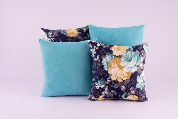 Kit Capas Almofadas Decorativa Jacquard 4 Peças Marinho e Tiffany - 1