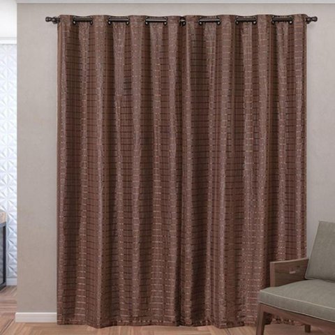 Cortina Blackout Pvc com Tecido Voil Xadrez 2,80 M X 2,30 M - Marrom