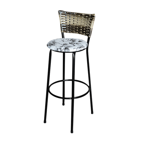 Banqueta Alta Para Cozinha Ratan Cappuccino Premium Preta Estofado Floral  Floral 