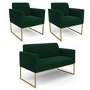 Ver imagem 1 de Namoradeira e 2 Poltronas Industrial Dourado Marisa Bouclê Verde D03 - D’Rossi