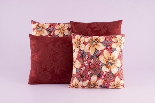 Kit Capas Almofadas Decorativa Jacquard 4 Peças Floral e Vinho - 1
