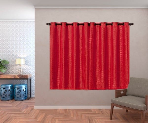 Cortina Blackout em Tecido C Voil xadrez 3,00x2,80 Vermelha - 2