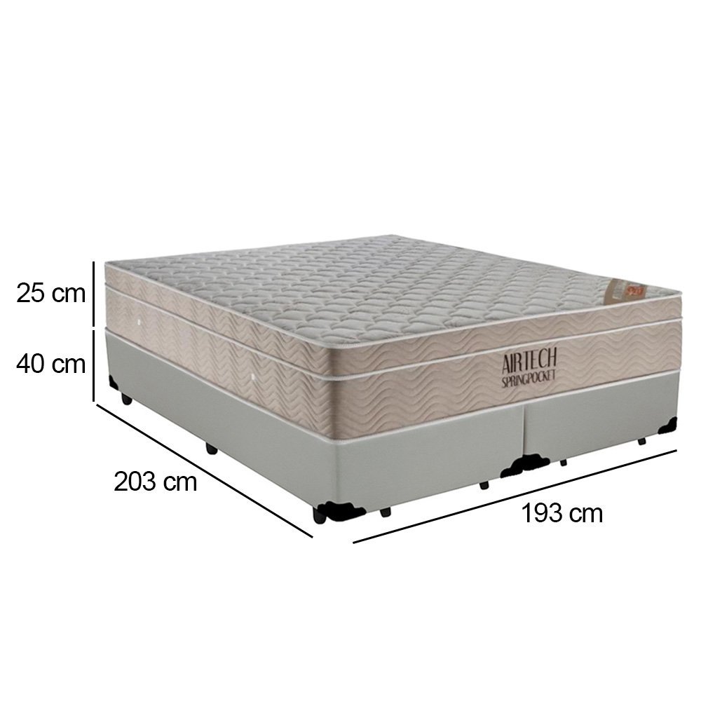 Cama Box King Bipartido Sintético + Colchão Ortobom Airtech Molas Ensacadas 193x203x65 Branco - 3