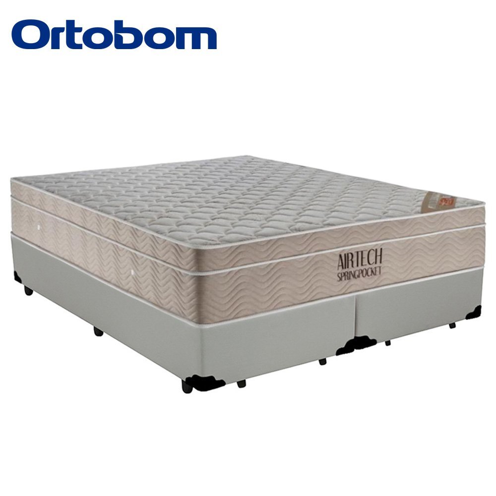 Cama Box King Bipartido Sintético + Colchão Ortobom Airtech Molas Ensacadas 193x203x65 Branco - 5