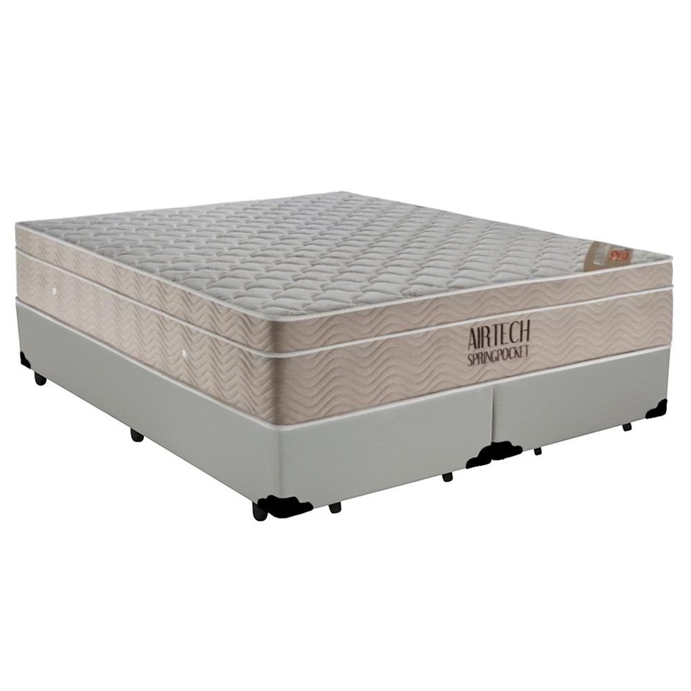 Cama Box King Bipartido Sintético + Colchão Ortobom Airtech Molas Ensacadas 193x203x65 Branco - 1