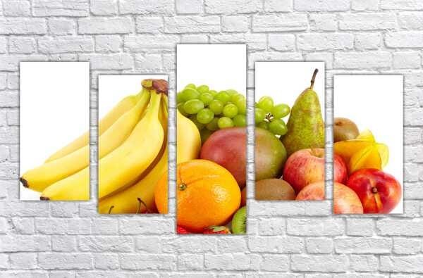 Quadro Decorativo Frutas Cozinha Gourmet Interiores Mosaico 5 Peças Com Moldura - 2