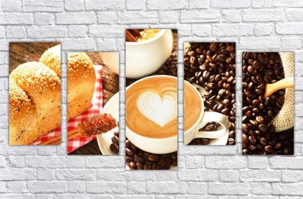 Quadro Decorativo Padarias Bolos Tortas Café Cafeterias Gourmet Interiores 5 Peças Com Moldura - 1