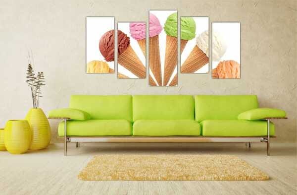 Quadro Decorativo Sorvete Sorveteria Gourmet Interiores Mosaico 5 Peças Com Moldura - 2