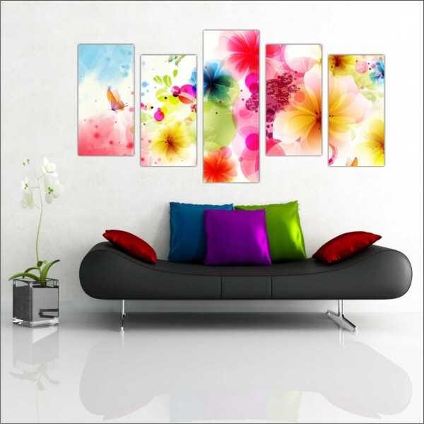 Quadro Decorativo Flores Paisagens Natureza Interiores Mosaico 5 Peças Com Moldura - 1