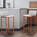 Ver imagem 3 de Kit 3 Banquetas Alta Dani Reforçada Decorativa Balcão Bancada Cozinha Bar Base Bronze Courino Branco