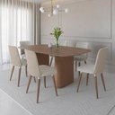 Ver imagem 1 de Conjunto de Jantar Lintz Canela 6 Cadeiras Giratórias Dakota - Bouclé 03 Bege c/ PU Off White