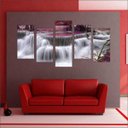 Ver imagem 2 de Quadro Decorativo Natureza Paisagem Cachoeira Rio Interiores Mosaico 5 Peças Com Moldura