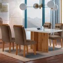 Ver imagem 1 de Sala de Jantar Mesa Olímpia 120cm Mdf Vidro Canto Reto com 4 Cadeiras Carol Moderna