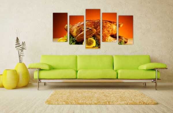 Quadro Decorativo Churrasco Carne Assada Restaurantes Gourmet Interiores Mosaico 5 Peças Com Moldura - 2
