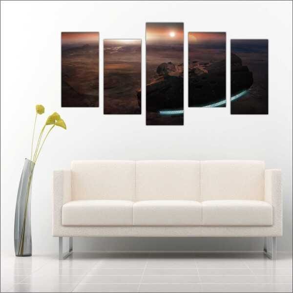 Quadro Decorativo Star Wars Nave Filmes Cinema Salas Interiores Mosaico 5 Peças Com Moldura - 3