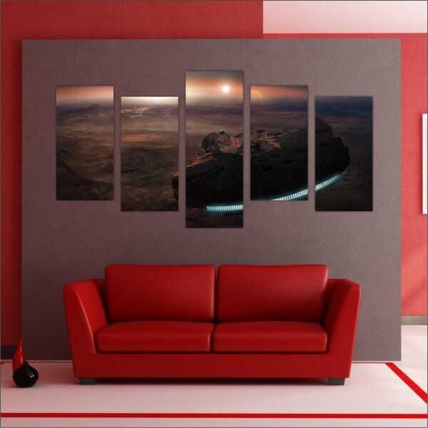 Quadro Decorativo Star Wars Nave Filmes Cinema Salas Interiores Mosaico 5 Peças Com Moldura - 2