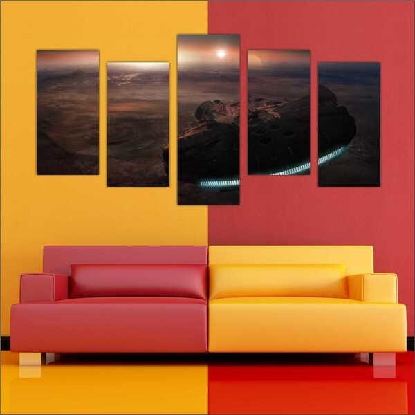 Quadro Decorativo Star Wars Nave Filmes Cinema Salas Interiores Mosaico 5 Peças Com Moldura - 4