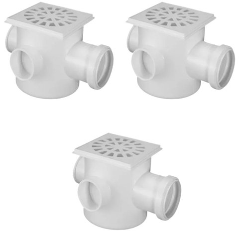 Caixa Quadrada Dn 100x100x50 Pvc C/ Grelha | Akato | Kit 03 Un