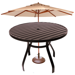 Mesa Redonda 1,20m de Alumínio Marrom + Guarda Sol Piscina Jardim