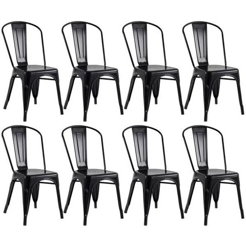 Kit 8 Cadeiras Tolix Iron Design Aço Industrial Sala Cozinha Jantar Bar Preto Brilhante