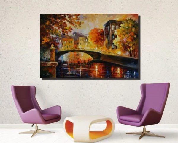 Quadro Decorativo Abstrato Espatulado Casas Sobre A Ponte - 2