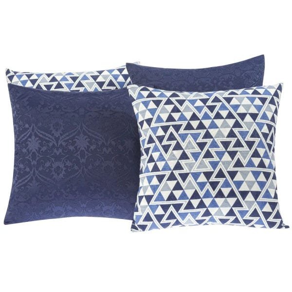 Kit Parma Cobre Leito Casal Padrão Dupla Face + Capas de Almofadas 7 Peças - Azul - 2