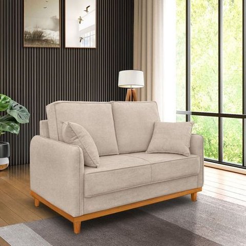 Sofá Belga 2 Lugares Base Madeira para Sala Pequena Boucle Bege Bz Home Decor