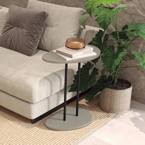 Mesa Lateral New Bend Incolar Grigio com Pé Preto