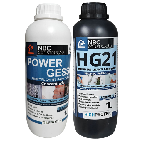 Kit 1L Hidrofugante Power Gesso e 1L Impermeabilizante HG21 *Lançamento*