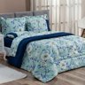 Kit Edredom Forest Floral Verde/Marinho Queen Micropercal 200 Fios Dupla Face 03 Peças - 1