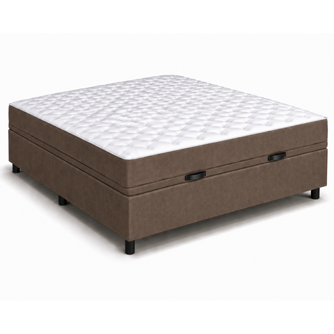 Kit Cama Box Baú Casal 138x188 cm + Colchão D33 Casal 17 cm Marrom Suede